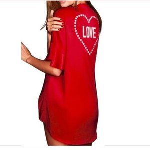 Victoria's Secret Valentines Kimono Robe Satin Ruffle Flounce Love Heart Red OS